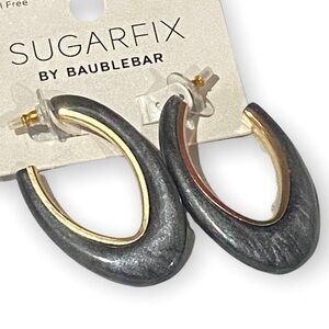 SugarFix by BaubleBar Gold Slate Gray Hoop Earrings NWT